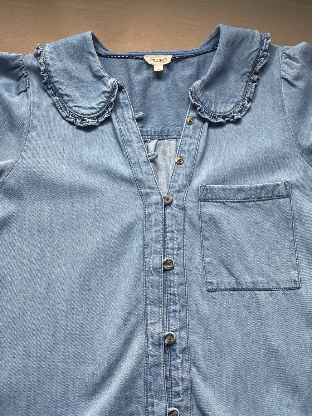 The Keira Denim Mini Dress Anthropologie Pilcro Cotton Light Wash Boho Size L - Picture 7 of 15